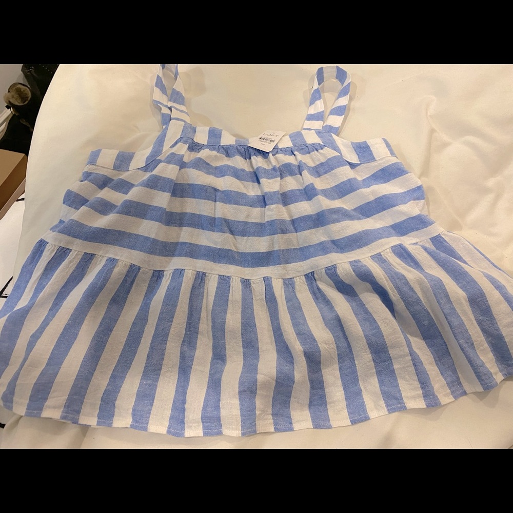 NWT Loft Striped Ruffle Tank Top